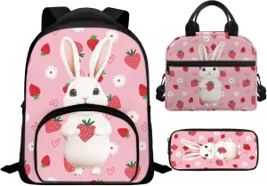 Bunny Backpack for School Boys 1Nd Grade 8 Year Old Cool Bookbags with Lunch Bag and Soft Pencil Case Lightweight & Novelty Back to School Accessories