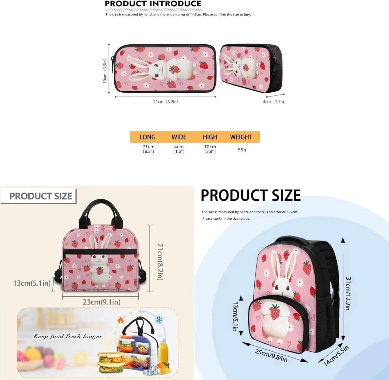 Bunny Backpack for School Boys 1Nd Grade 8 Year Old Cool Bookbags with Lunch Bag and Soft Pencil Case Lightweight & Novelty Back to School Accessories