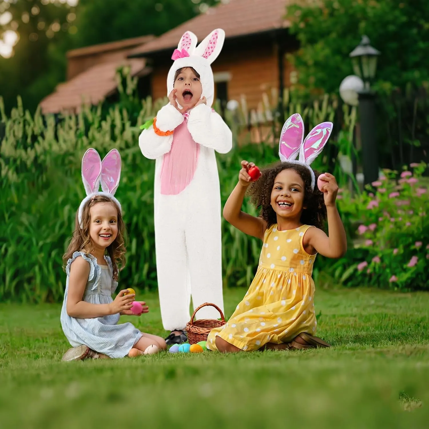 Bunny Costume Kids Easter Rabbit Bunny 3PCS Bunny Set Onesie Headwear Animal Easter Halloween Christmas Cosplay