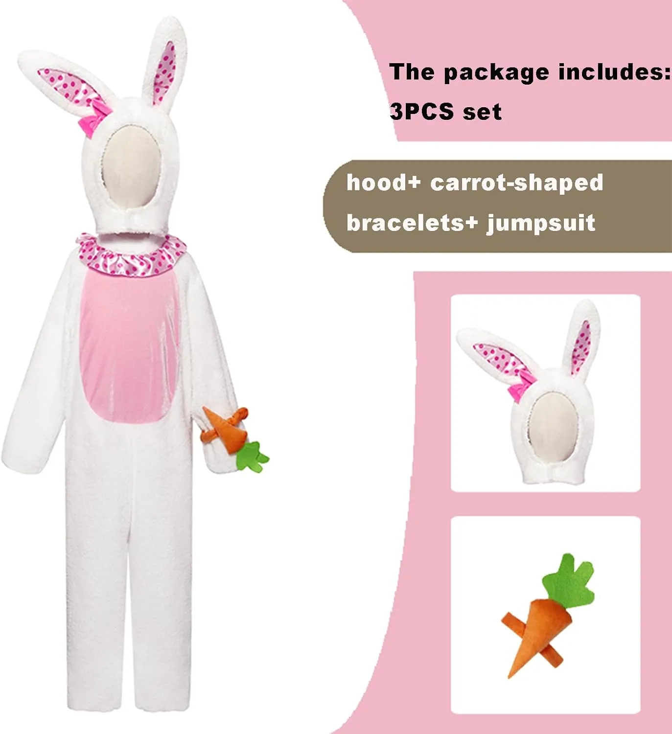Bunny Costume Kids Easter Rabbit Bunny 3PCS Bunny Set Onesie Headwear Animal Easter Halloween Christmas Cosplay