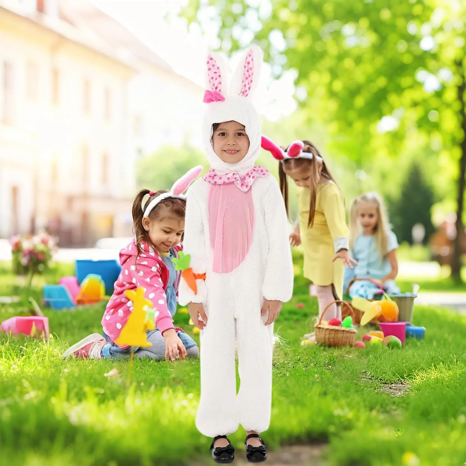 Bunny Costume Kids Easter Rabbit Bunny 3PCS Bunny Set Onesie Headwear Animal Easter Halloween Christmas Cosplay