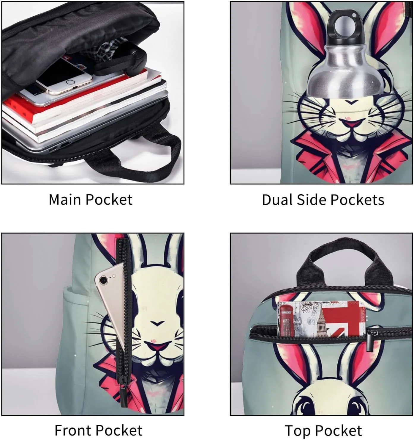Bunny Rabbit print Lightweight Laptop Backpack Travel Daypack Bookbag for Women Men for Travel Work