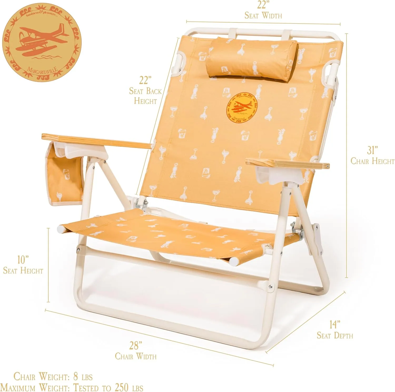 Business & Pleasure Co. Margaritaville Manana Backpack Beach Chair Lay Flat Reclining, Lightweight & Portable, Insulated Cooler Pocket, Hemisphere Dancer Marg, Pack of 2