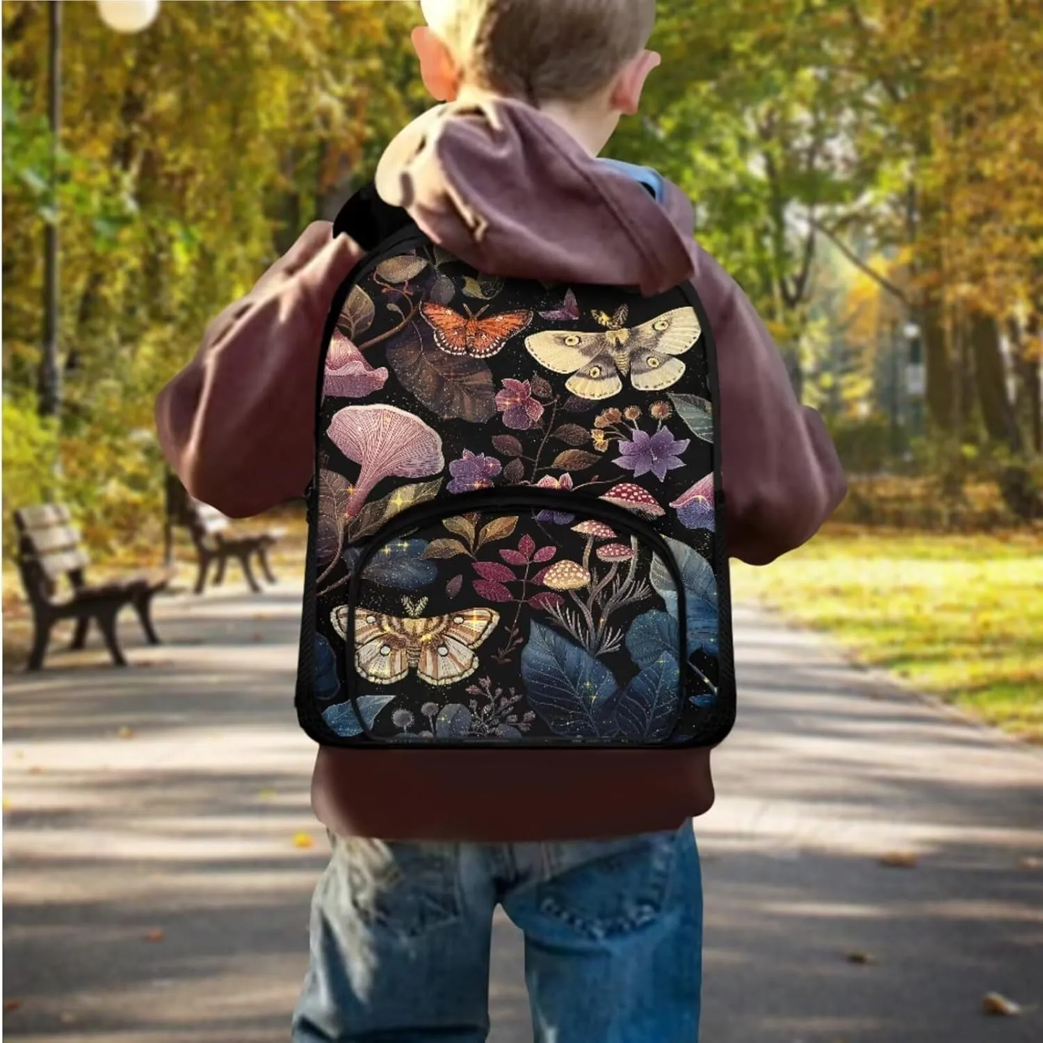 Butterfly Kids Backpack Childrens Backpack Backpack and Lunch-Bag Set for Girls Bookbag Set with Lunch Bag and Pencil Case School Bag for Boys Elementary School Fashion