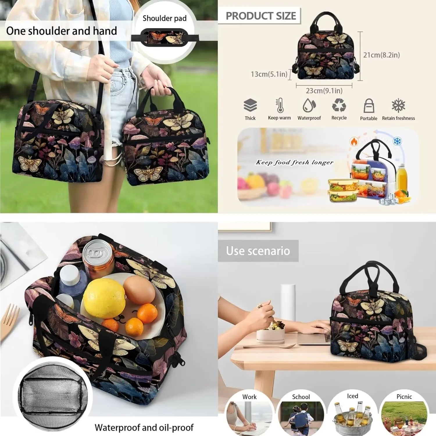 Butterfly Kids Backpack Childrens Backpack Backpack and Lunch-Bag Set for Girls Bookbag Set with Lunch Bag and Pencil Case School Bag for Boys Elementary School Fashion