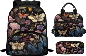 Butterfly Kids Backpack Childrens Backpack Backpack and Lunch-Bag Set for Girls Bookbag Set with Lunch Bag and Pencil Case School Bag for Boys Elementary School Fashion