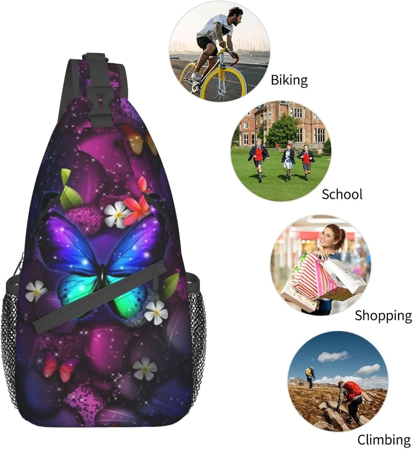 Butterfly Shoulder Bag Womens Sling Backpack Daypack Casual Backpack Hiking Bag Cute Backpack Bag