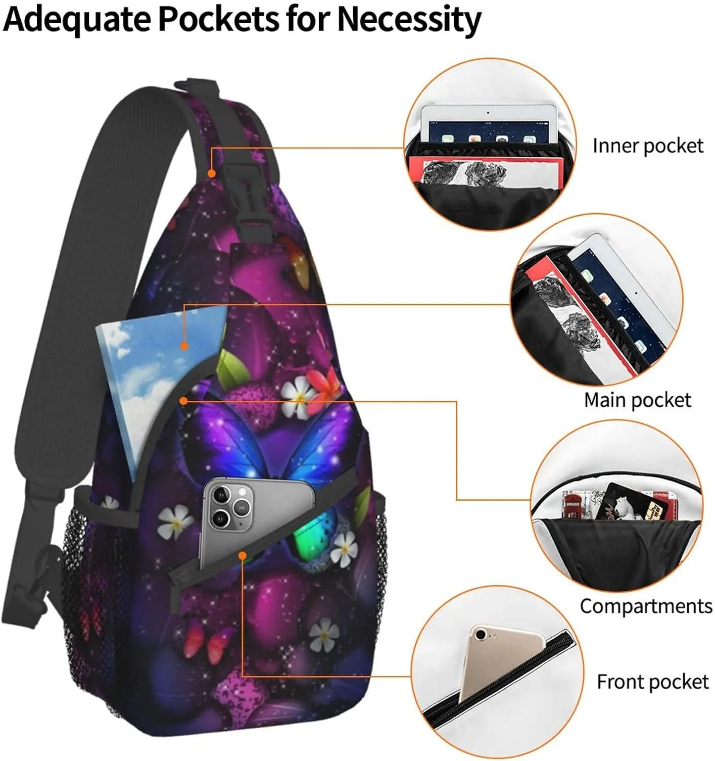 Butterfly Shoulder Bag Womens Sling Backpack Daypack Casual Backpack Hiking Bag Cute Backpack Bag