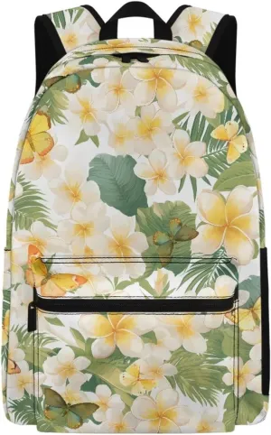 Butterfly Tropical Flower Mens Backpack Stylish Commuter Daypack with Zippers Design Unisex Travel Daily Holder Adjustable Waist Belt for Beach Traveling
