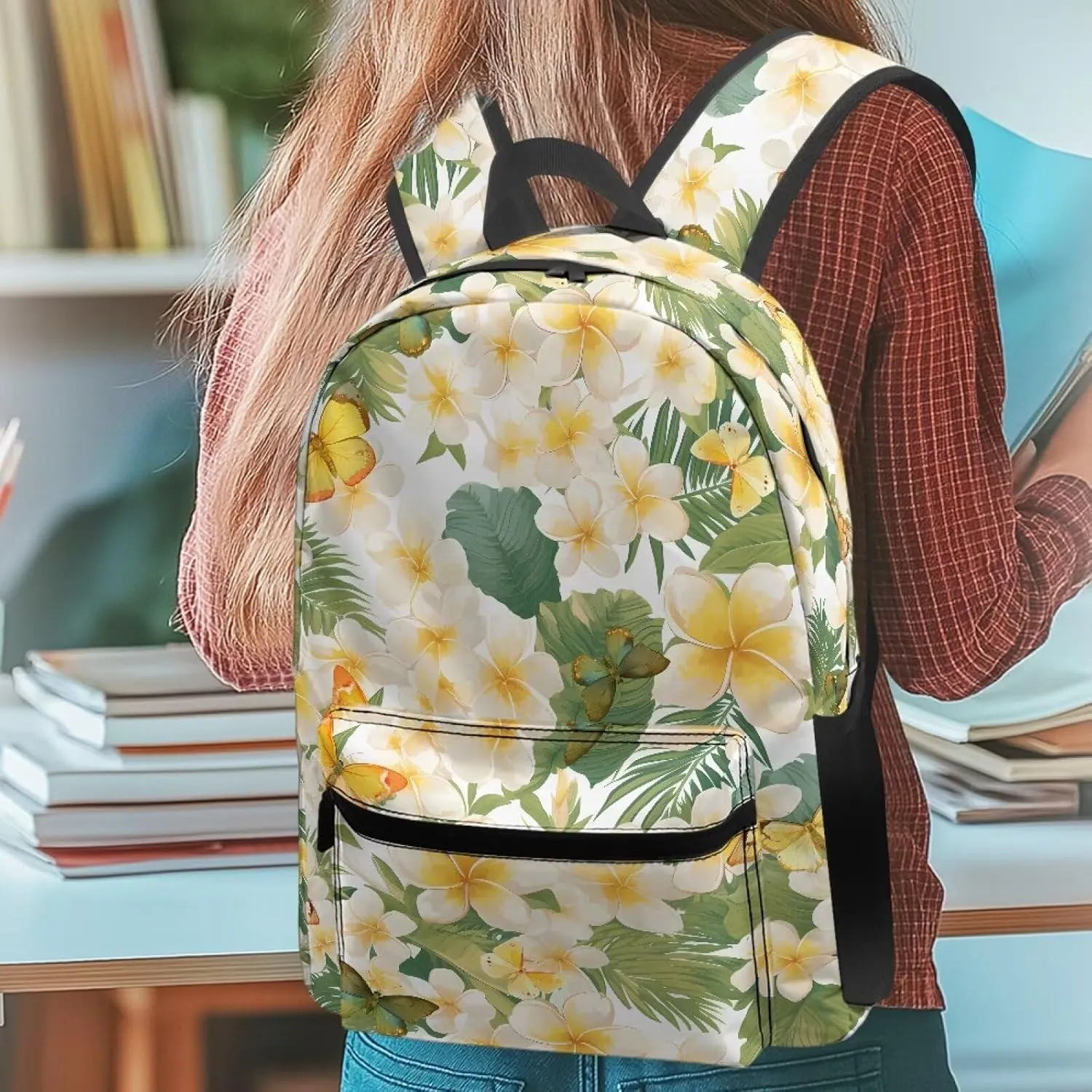 Butterfly Tropical Flower Mens Backpack Stylish Commuter Daypack with Zippers Design Unisex Travel Daily Holder Adjustable Waist Belt for Beach Traveling