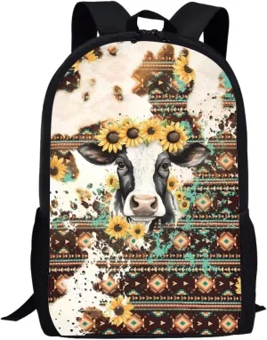 Buybai Aztec Backpack School 17 Inch Casual Daypack Kids Lightweight Cow Bookbags for Teenager Boys Girls