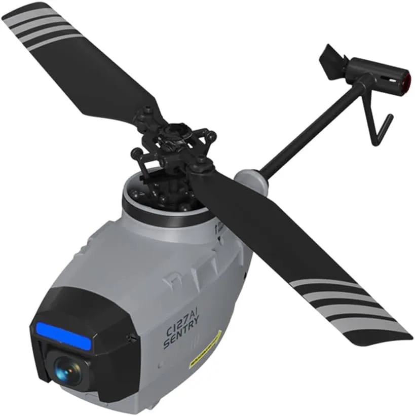 C127AI Scout RC Helicopter with 1080P Camera, 2.4G 4CH AI Intelligent Remote Control Helicopter Model with 6-Axis Gyro Landing Optical Flow Positioning (RTF Version/Grey/4 battery)