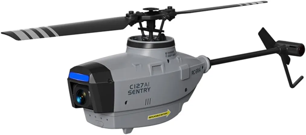 C127AI Scout RC Helicopter with 1080P Camera, 2.4G 4CH AI Intelligent Remote Control Helicopter Model with 6-Axis Gyro Landing Optical Flow Positioning (RTF Version/Grey/4 battery)
