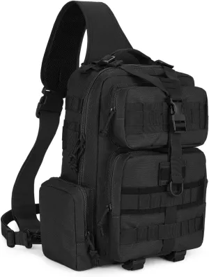 CamGo Large Tactical Shoulder Bag Large Molle Sling Backpack Military One Strap Daypack for Hiking Fishing Cycling Travel (01-Black)