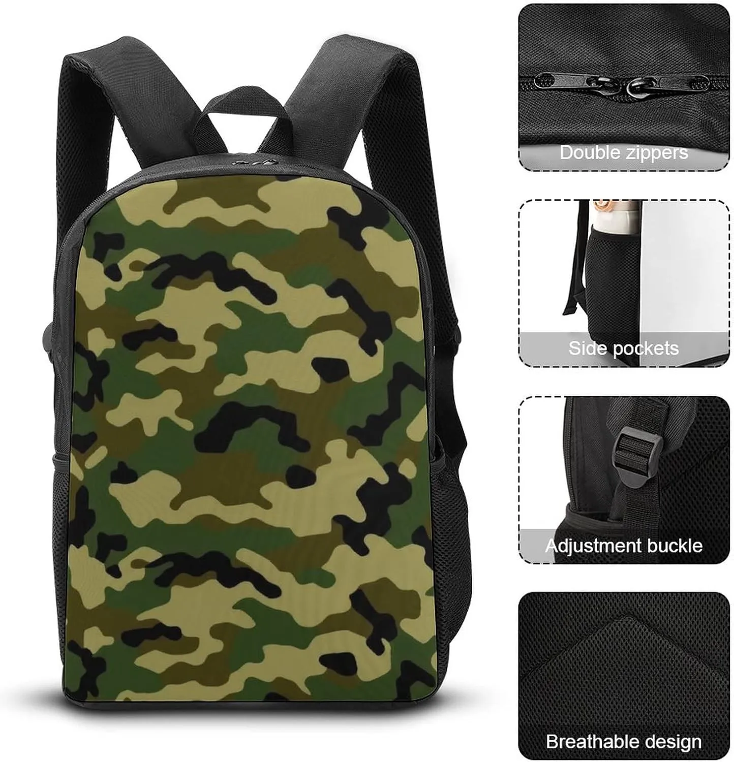 Camo Camouflage Green Backpack with Adjustable Straps, Suitable for Travel Picnics Activities