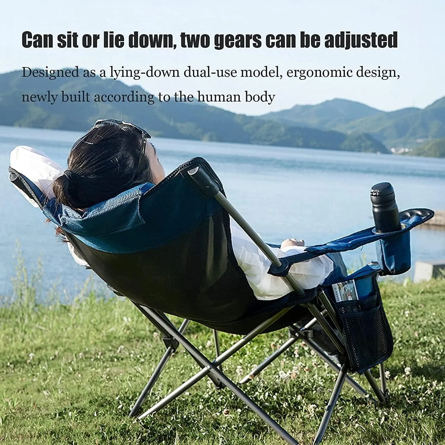 Camping Chair Fishing Chair Folding Chairs Camping Outdoor Folding Chair Portable Lawn Folding Seat Armchair with Cup Holder Pillow and Carry Bag Leisure Recliner Stool Lawn Chairs Outside (Color : B