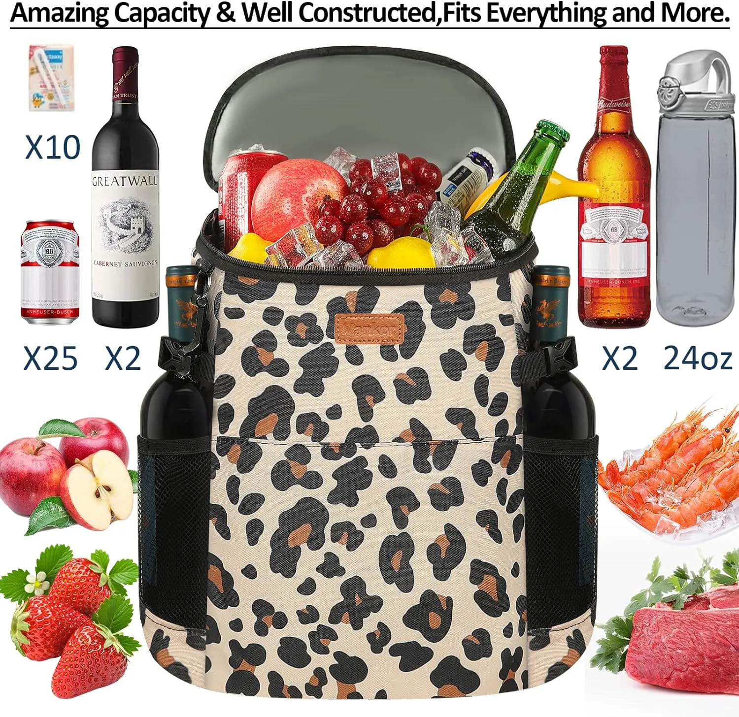 Camping Cooler Backpack 30 Cans, Soft Backpack Coolers Insulated Leak Proof Travel Cooler Bag Waterproof Lunch Picnic Beach Work Trip Thermal Bag Drink Beverage Beer Bag Cooler