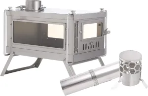 Camping Stove/Backpacking Stove Portable Folding Windproof Wood Burning Stove with Chimney Pipe for Outdoor Camping Tent