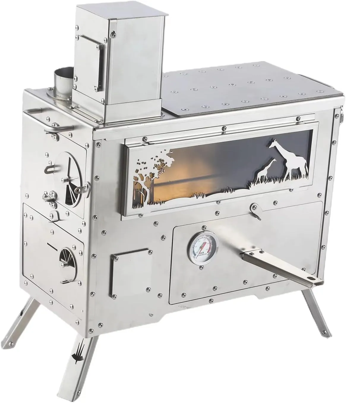 Camping Stove/Backpacking Stove Portable Folding Windproof Wood Burning Stove with Chimney Pipe for Outdoor Camping Tent