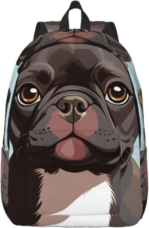 Canvas Backpack for Men Women Laptop Backpack French Bulldog Dog Cute Travel Rucksack Lightweight Canvas Daypack