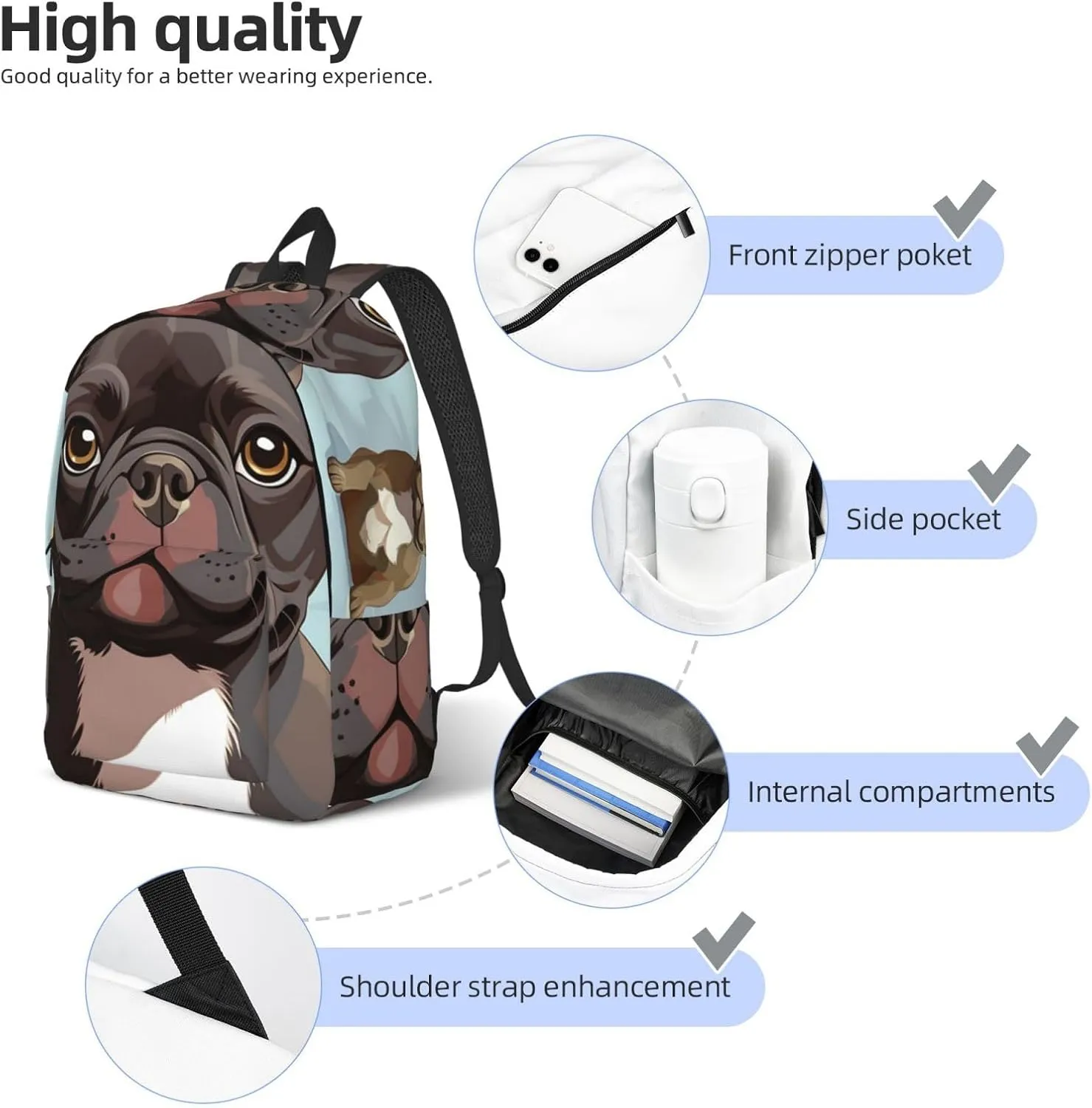 Canvas Backpack for Men Women Laptop Backpack French Bulldog Dog Cute Travel Rucksack Lightweight Canvas Daypack