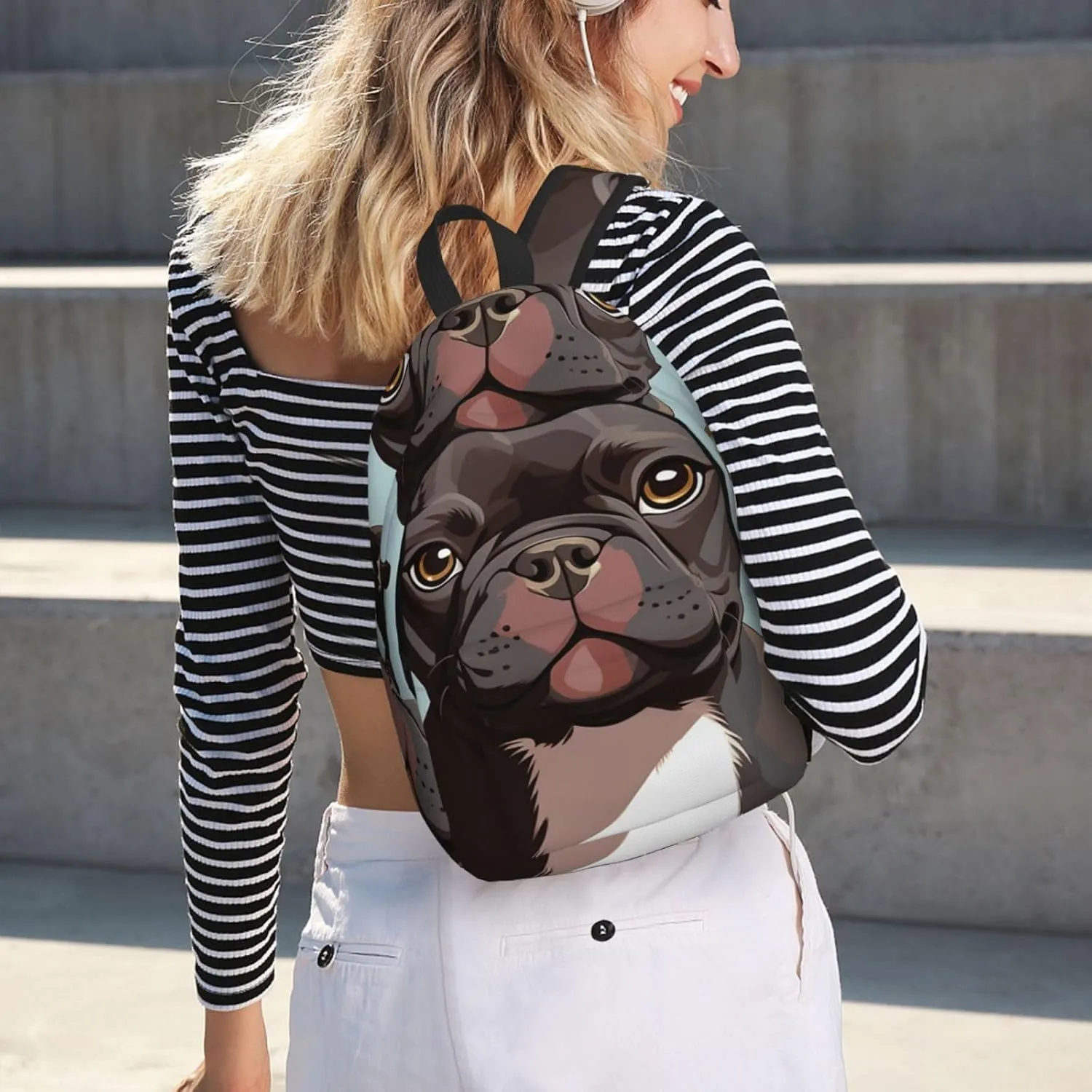 Canvas Backpack for Men Women Laptop Backpack French Bulldog Dog Cute Travel Rucksack Lightweight Canvas Daypack