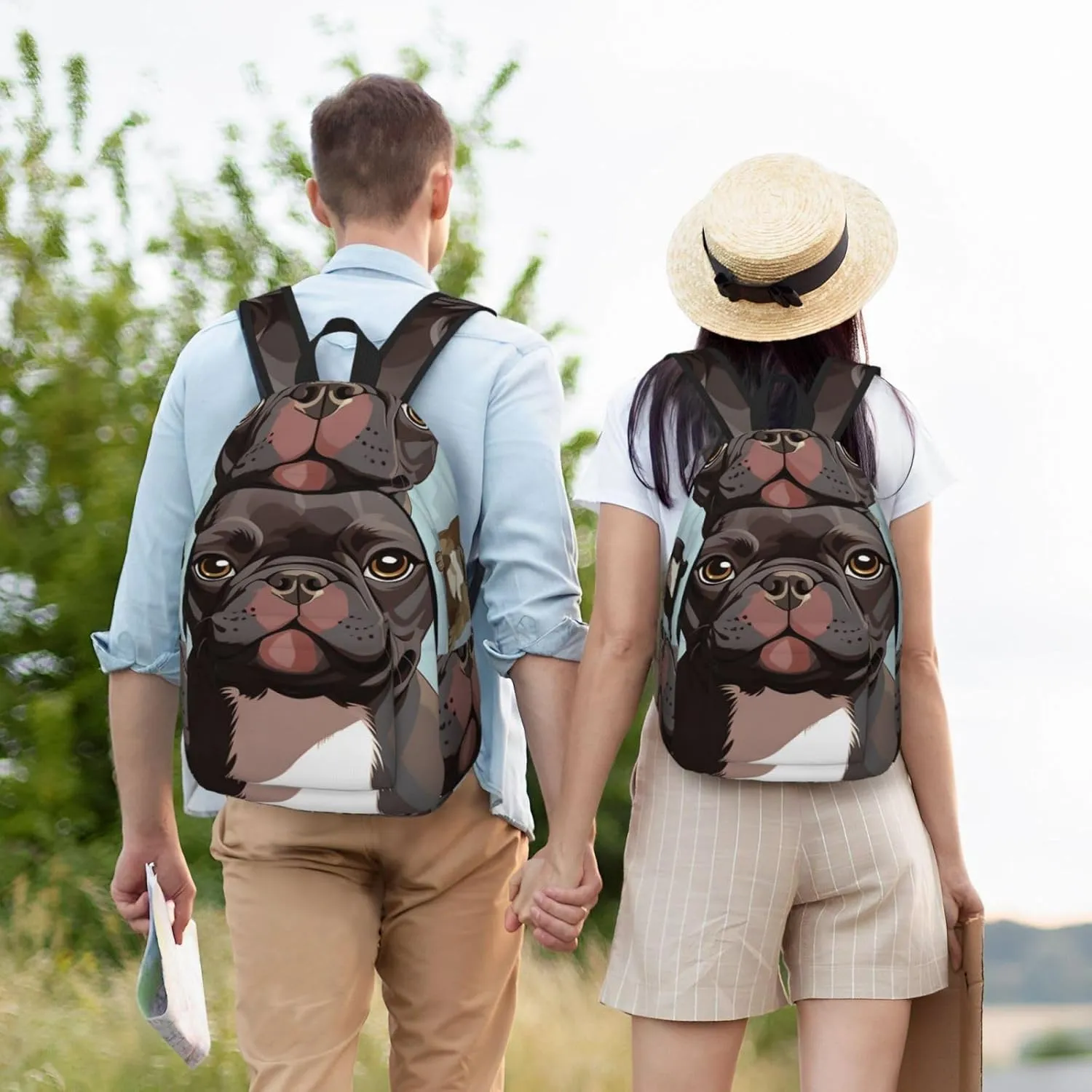 Canvas Backpack for Men Women Laptop Backpack French Bulldog Dog Cute Travel Rucksack Lightweight Canvas Daypack