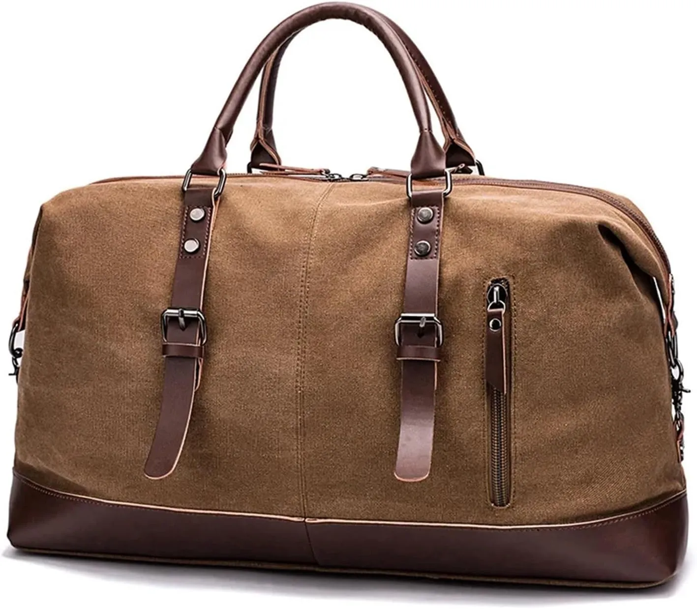 Canvas Travel Bag Men PU Leather Outdoor Luggage Travel Fitness Photography Bag Large Capacity Handbag Backpack(Dark Brown)
