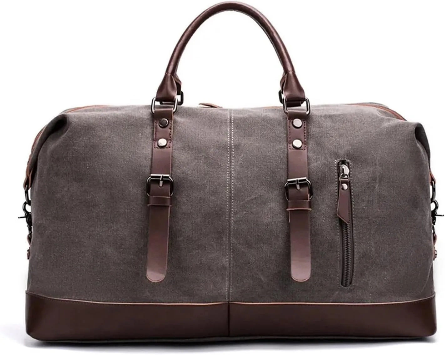 Canvas Travel Bag Men PU Leather Outdoor Luggage Travel Fitness Photography Bag Large Capacity Handbag Backpack(Dark Gray)