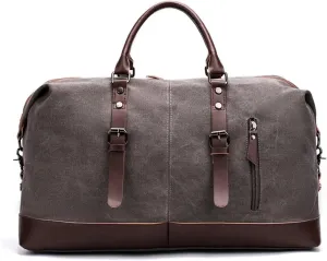 Canvas Travel Bag Men PU Leather Outdoor Luggage Travel Fitness Photography Bag Large Capacity Handbag Backpack(Dark Gray)