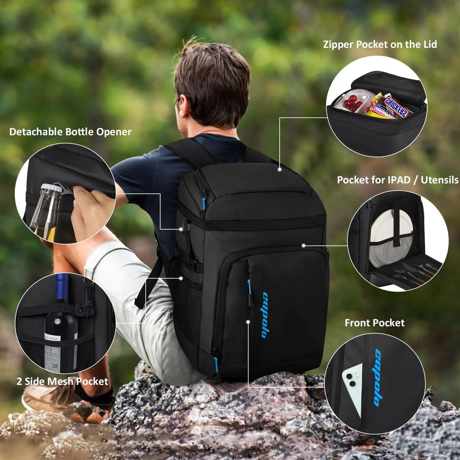 Capolo Cooler Backpack Insulated Leak Proof 36/45 Cans, Soft Camping Bacpack Cooler Thermal Bag Ice Chest, Portable Waterproof Travel Cooler Bag for Lunch Beach Picnic Shopping