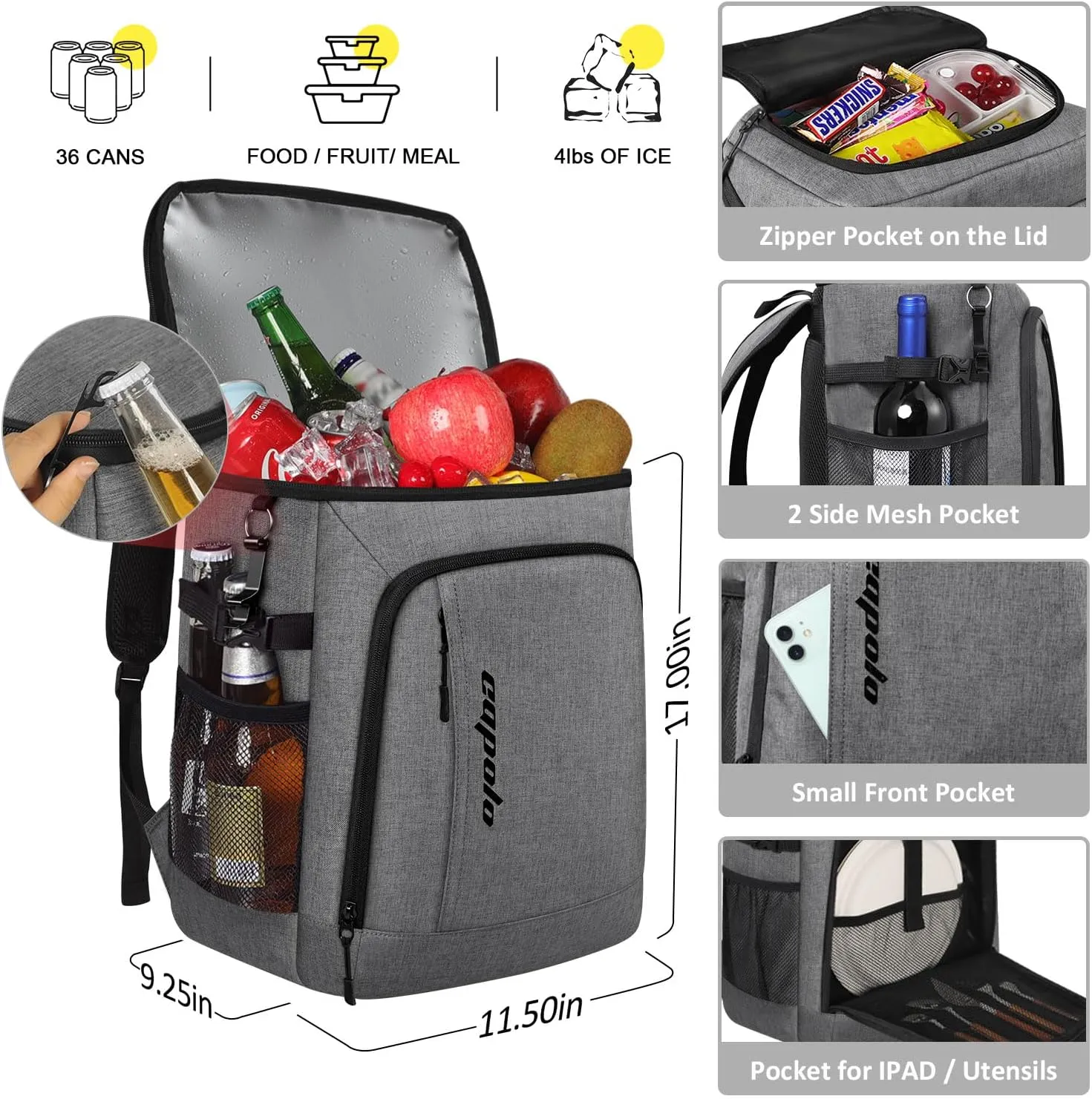 Capolo Cooler Backpack Insulated Leak Proof 36/45 Cans, Soft Camping Bacpack Cooler Thermal Bag Ice Chest, Portable Waterproof Travel Cooler Bag for Lunch Beach Picnic Shopping
