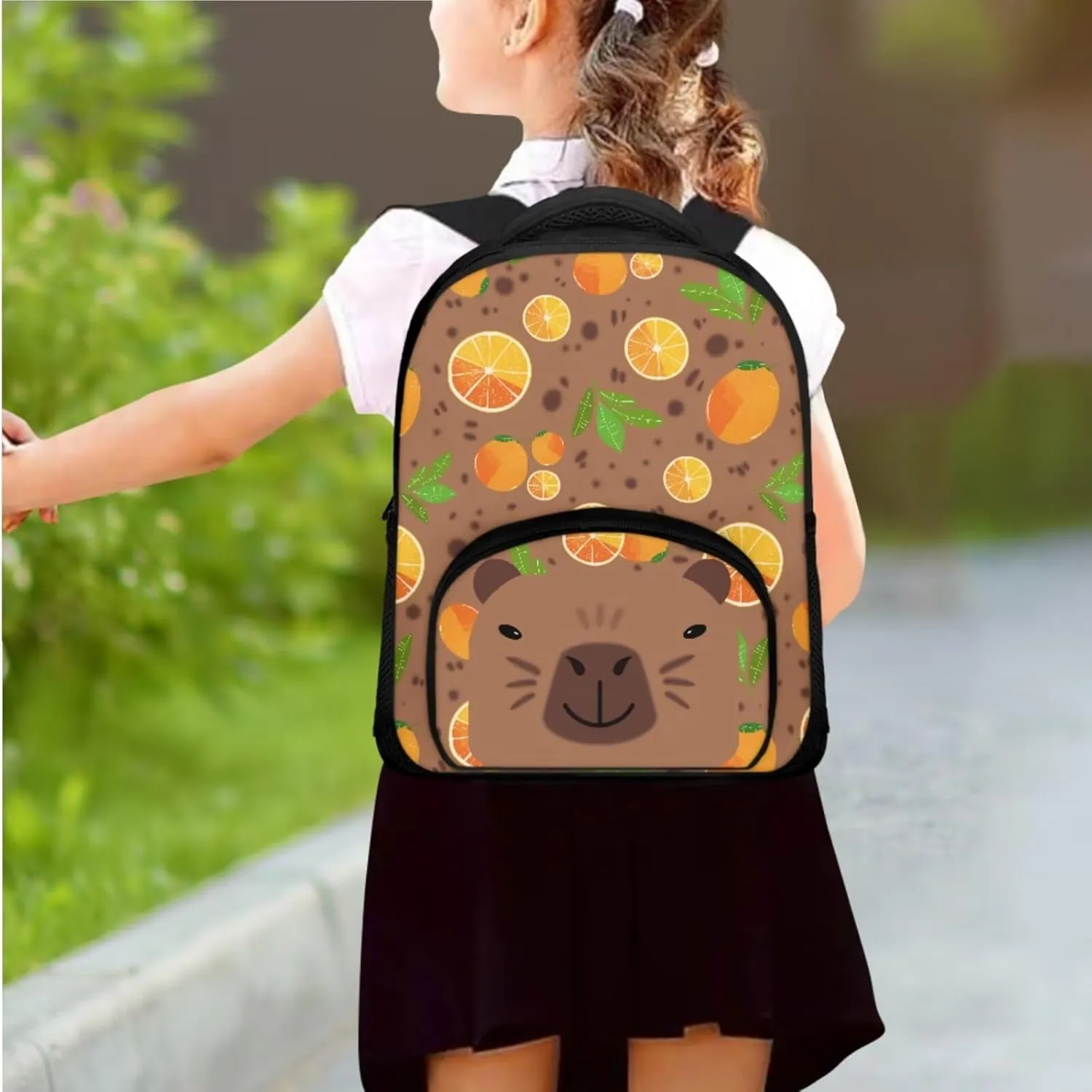 Capybara Backpack for Girls Preschool Lightweight Bookbag with Lunch Box and Pencil Case 3PCS School Back Pack Set for Little Boys Picnic Travel or Hiking Casual Daypack