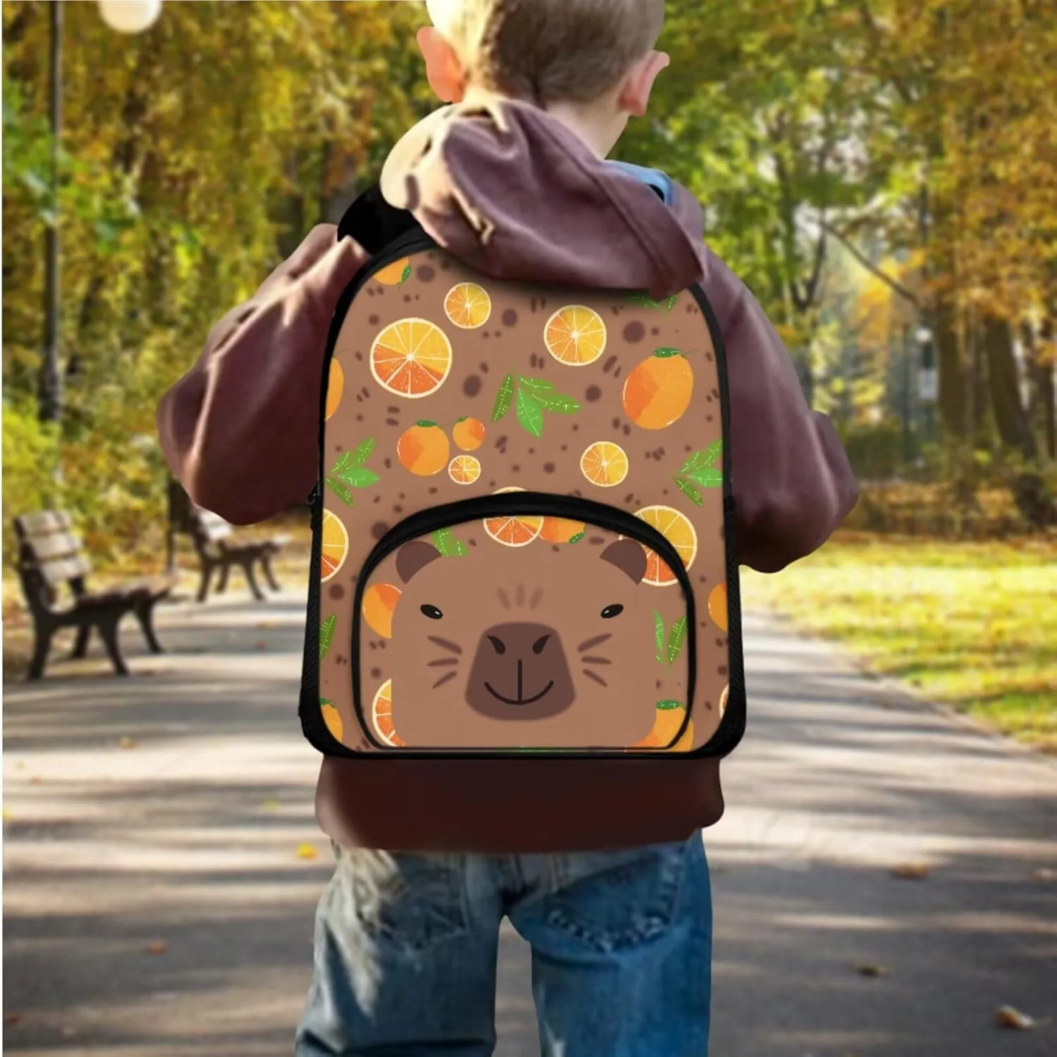 Capybara Backpack for Girls Preschool Lightweight Bookbag with Lunch Box and Pencil Case 3PCS School Back Pack Set for Little Boys Picnic Travel or Hiking Casual Daypack
