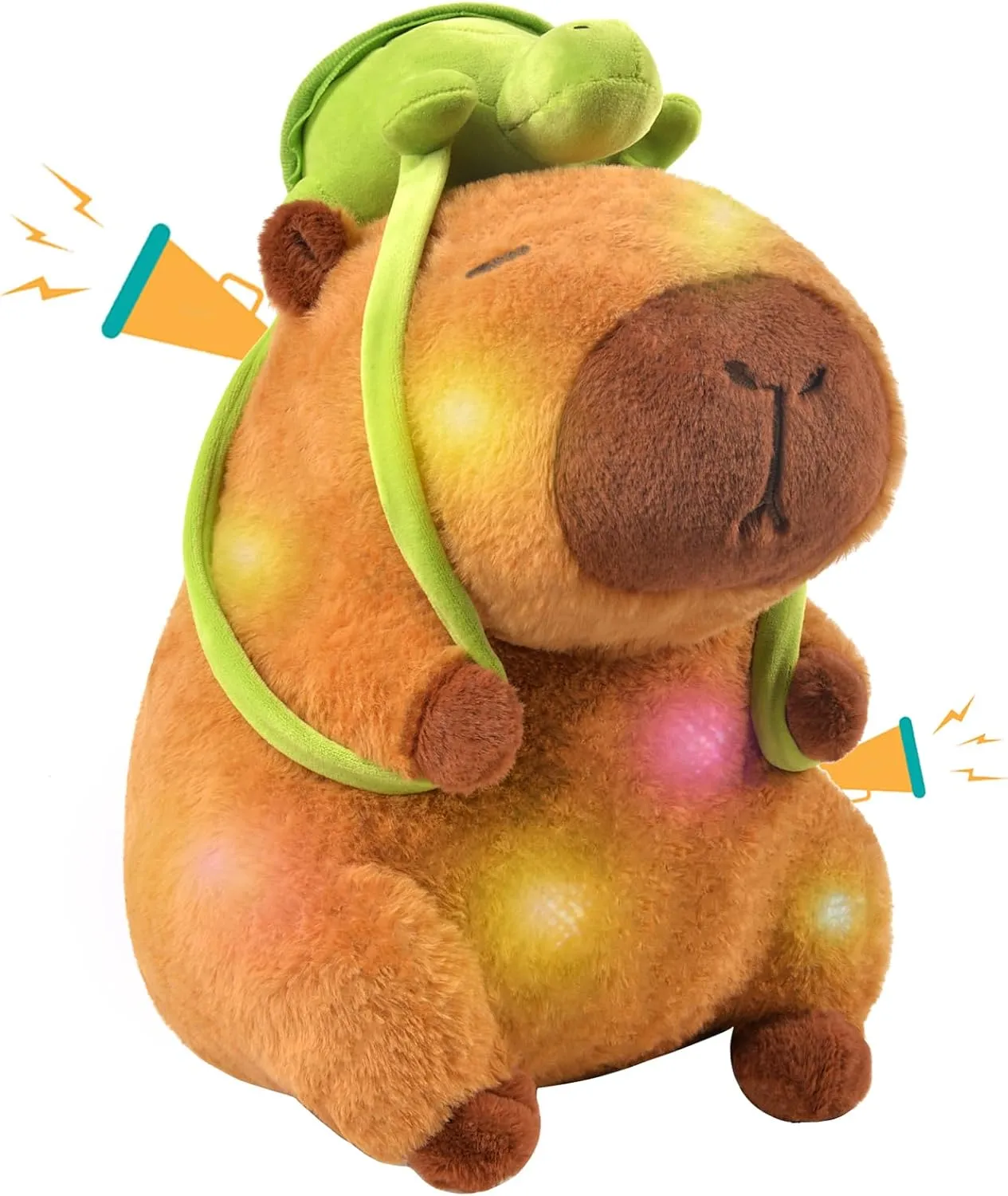 Capybara Plush Stuffed Animal Toy - 13" Light up & Plays Real Capybara Sounds Plushie with Wearable Turtle Backpack, Cute Birthday Gifts, Funny Capybara Pillow Stuffies for Baby Girls Boys Kids