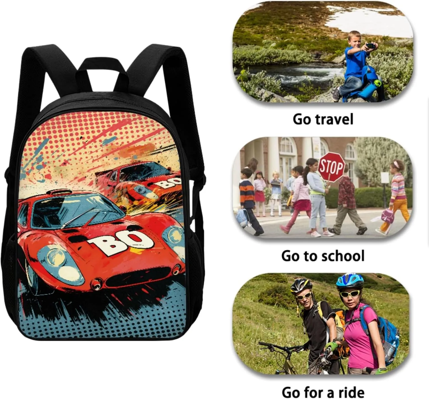 Car Backpack for 1St 2Nd Boys Bookbag with Lunch Bag Set,17 Inch School Bag for 3-12 Years Kids Cool Book Bags with Water Bottle for Children Back to School Gifts