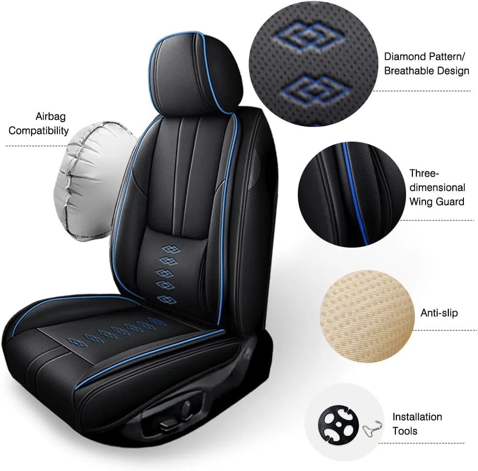 Car Seat Covers for Mercedes-Benz AMG EQE 2023-2024 2025,Waterproof Leather Seat Covers 2-Seats Standard,Interior Accessories with Airbag,Automobile Seat Cover Sets for AMG EQE(Black Blue)