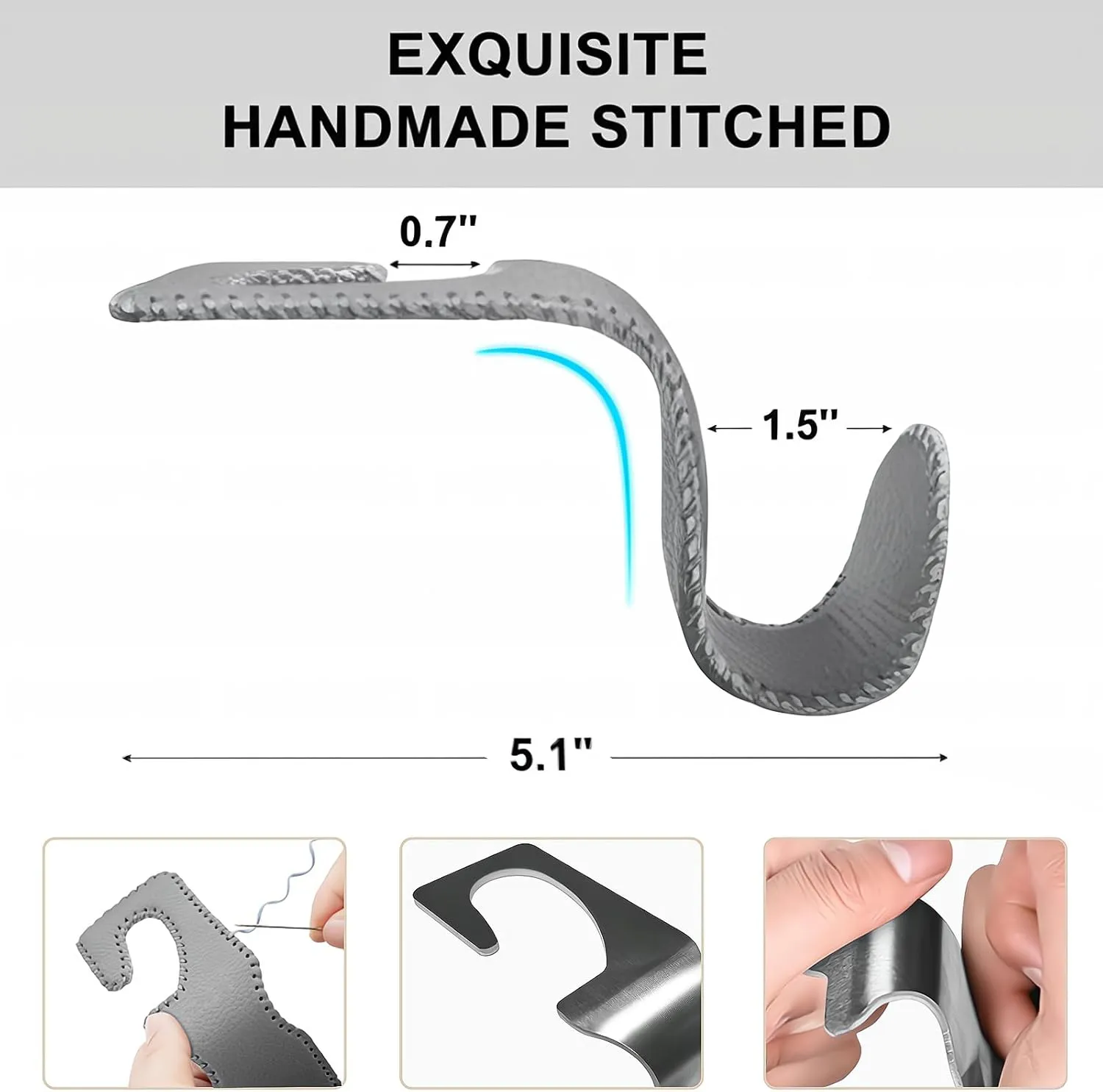 Car Seat Hooks for Purses and Bags, 4 Pack Car Purse Holder for Grocery Bag Handbag Clothes, Metal Headrest Hooks Covered by Leather, Gray