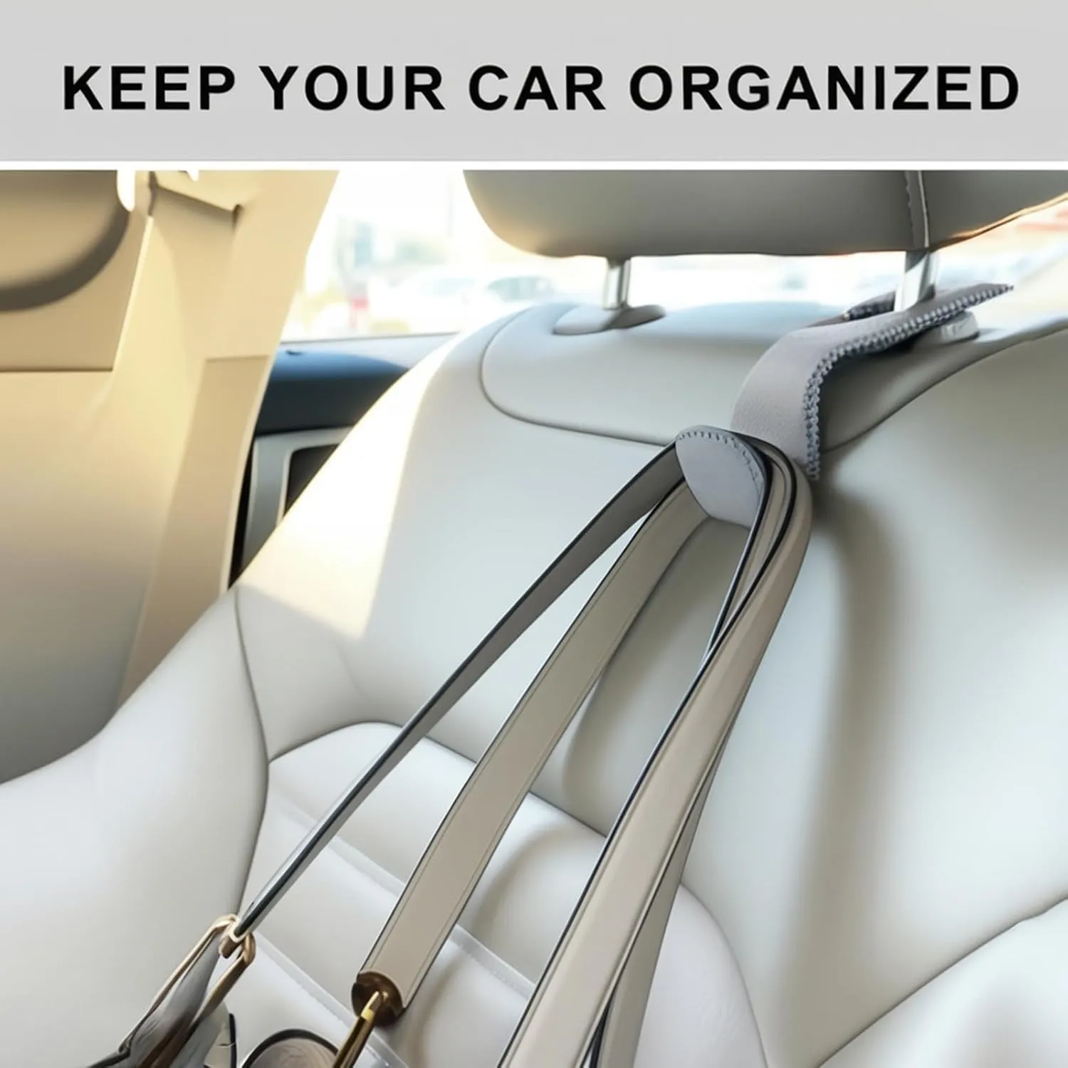 Car Seat Hooks for Purses and Bags, 4 Pack Car Purse Holder for Grocery Bag Handbag Clothes, Metal Headrest Hooks Covered by Leather, Gray
