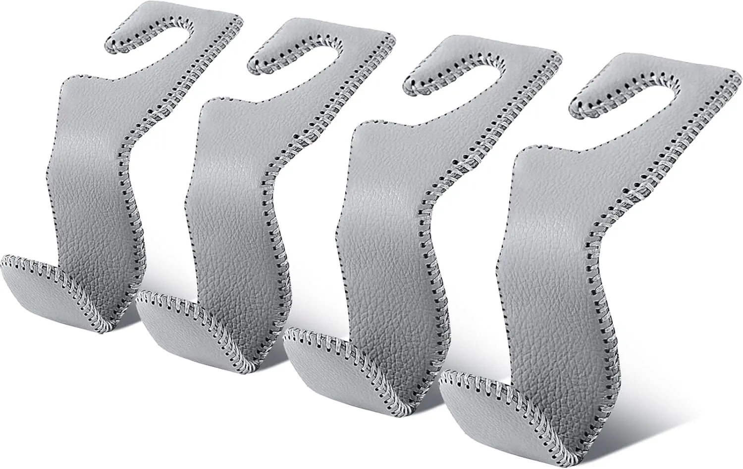 Car Seat Hooks for Purses and Bags, 4 Pack Car Purse Holder for Grocery Bag Handbag Clothes, Metal Headrest Hooks Covered by Leather, Gray
