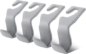 Car Seat Hooks for Purses and Bags, 4 Pack Car Purse Holder for Grocery Bag Handbag Clothes, Metal Headrest Hooks Covered by Leather, Gray