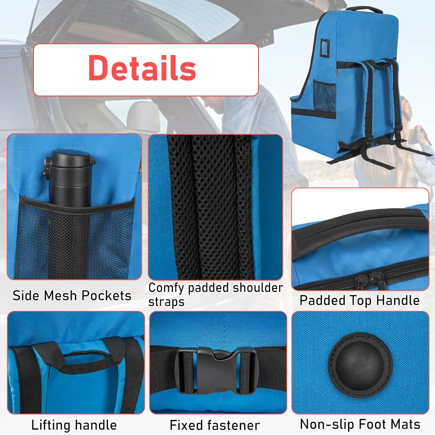 Car Seat Travel Bag Heavy Duty Car Seat Bag for Airplane Gate Check Car Seat Backpack with Shoulder Strap, Blue