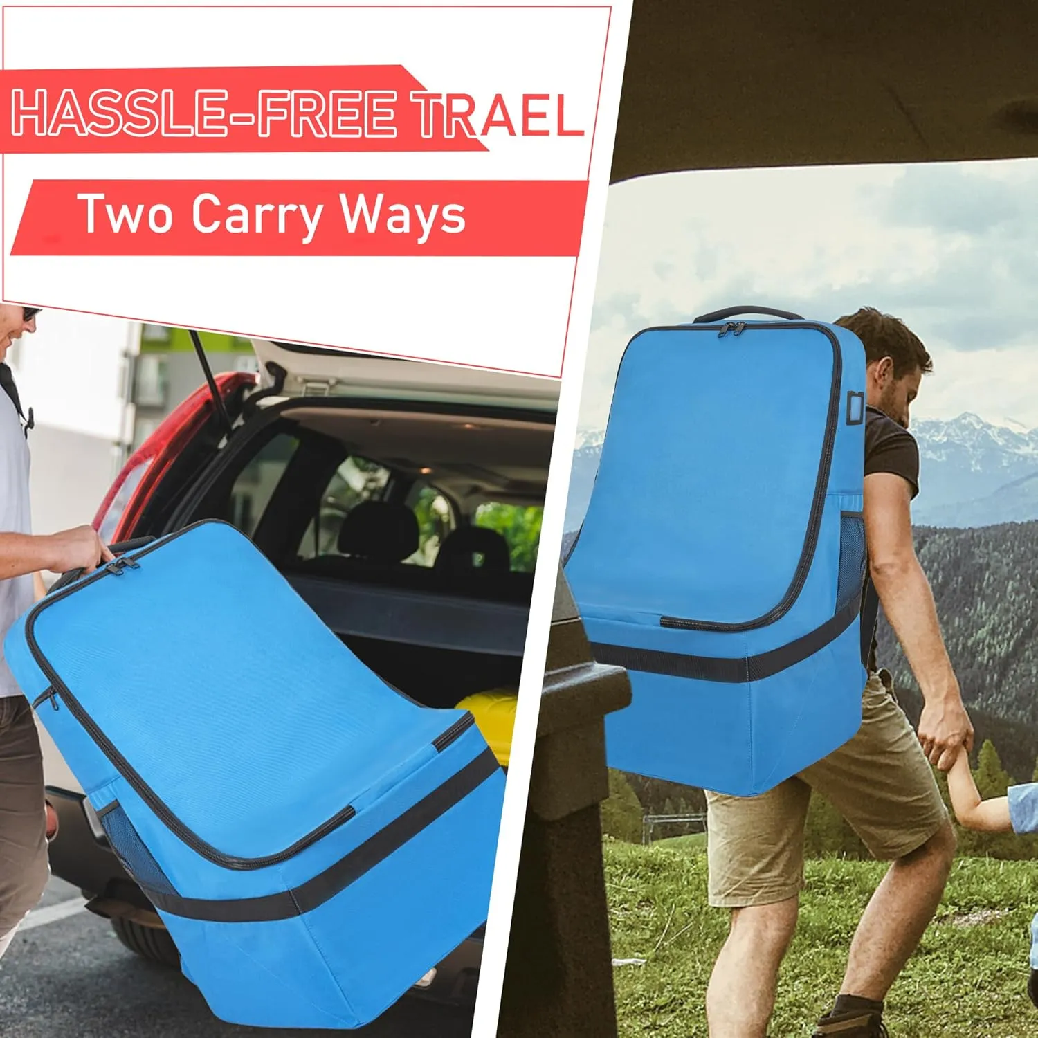 Car Seat Travel Bag Heavy Duty Car Seat Bag for Airplane Gate Check Car Seat Backpack with Shoulder Strap, Blue
