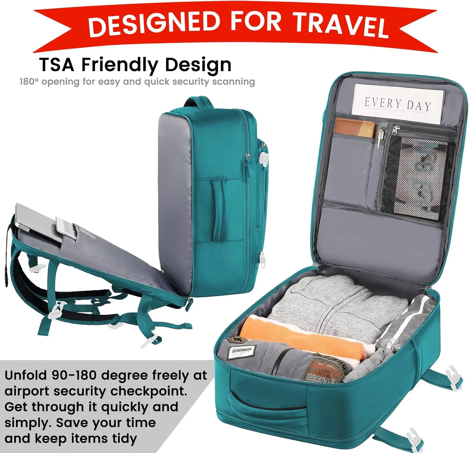 Carry on Backpack, Flight Approved Extra Large Travel Backpack with USB Charge Port, TSA 15.6 Inch Anti-Theft Laptop Backpack Lightweight Daypack Business College Weekender Overnight Bag, dark green
