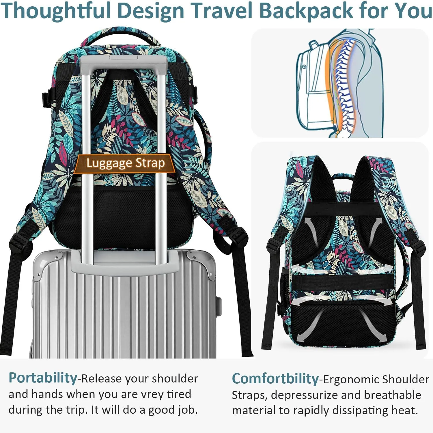 Carry on Backpack for Women TSA Approved 15.6 Inch Travel Laptop Backpack for Women Travel Essentials Foldable Womens Travel Backpack Colorful Leaves