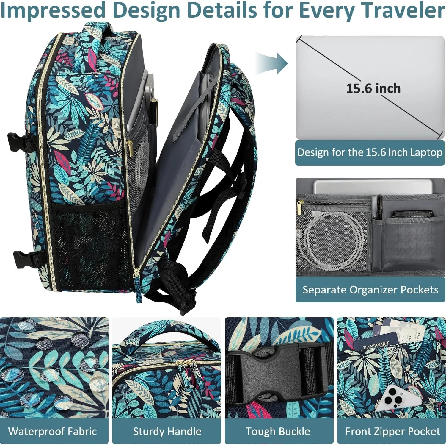 Carry on Backpack for Women TSA Approved 15.6 Inch Travel Laptop Backpack for Women Travel Essentials Foldable Womens Travel Backpack Colorful Leaves