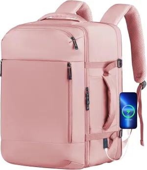 Carry on Travel Backpack, 45l Travel Backpack for Women Airline Approved, Cute Underseat Personal Item Travel Bag With Shoe Compartment, Casual Daypack Gifts for Friend Hiking Outdoor Weekend, Pink
