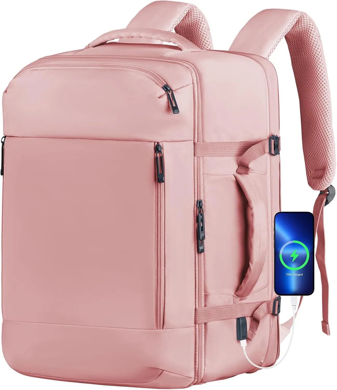 Carry on Travel Backpack, 45l Travel Backpack for Women Airline Approved, Cute Underseat Personal Item Travel Bag With Shoe Compartment, Casual Daypack Gifts for Friend Hiking Outdoor Weekend, Pink