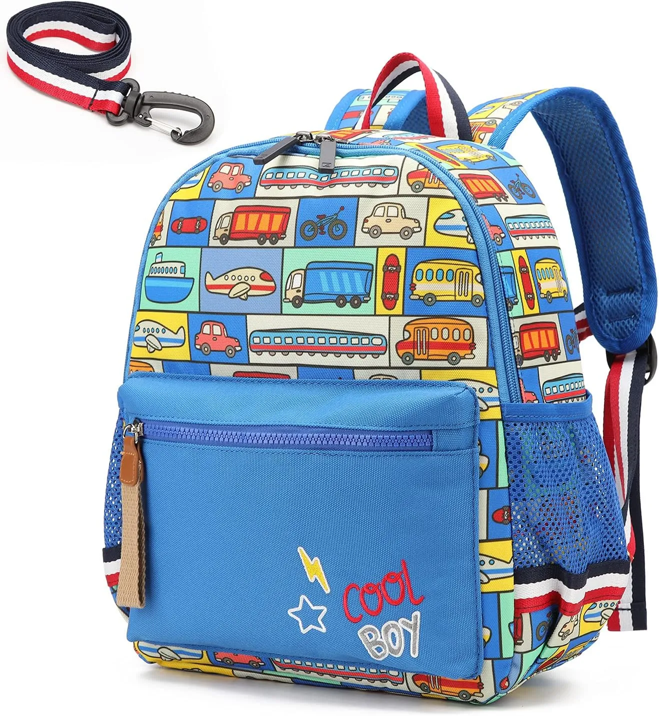 Cartoon Bus 12 Kindergarten Backpack for Kids Girls and Boys,Waterproof Preschool Toddler Backpack Wiht Leash and Safety Harness (Car)