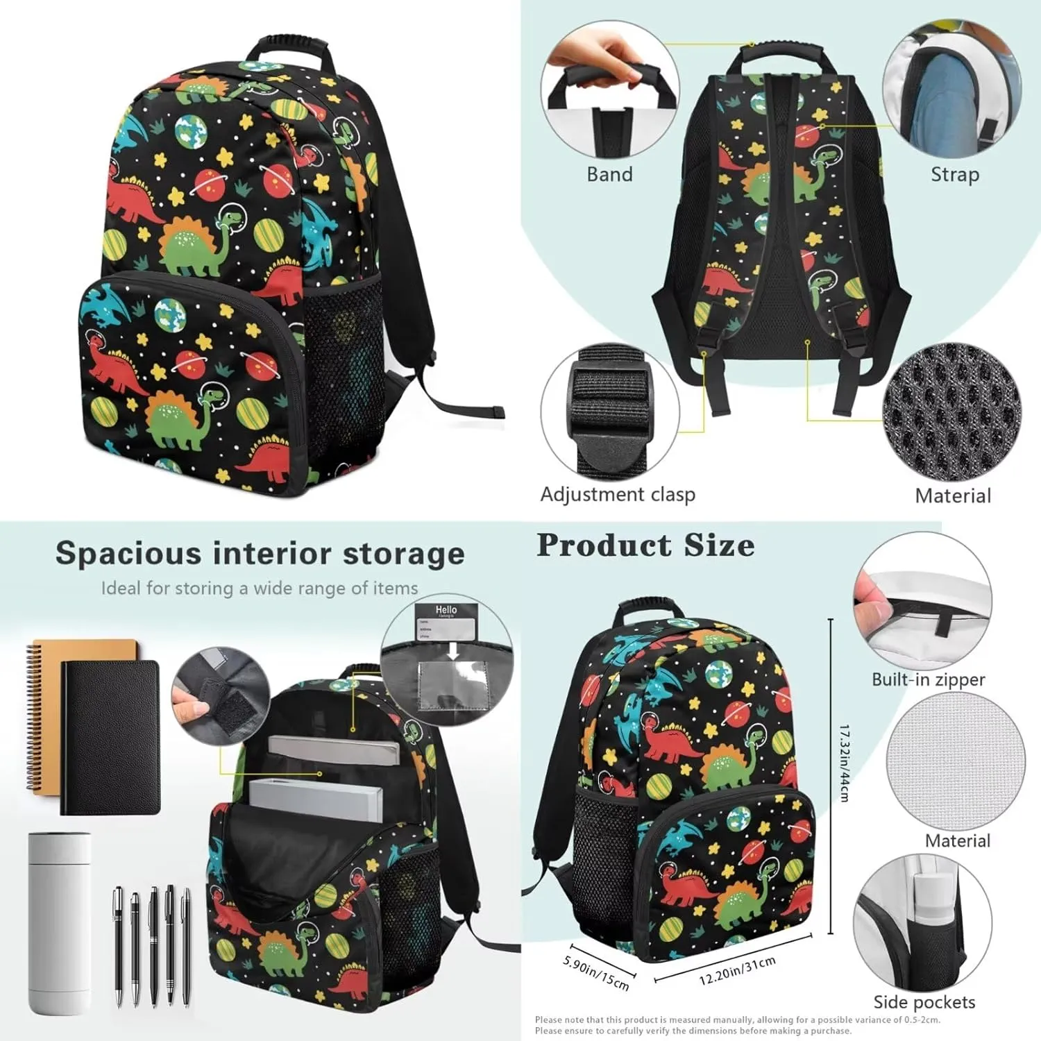 Cartoon Dinosaur Star Print Backpack Set of 4, Primary School Bookbag for Elementary Student Book Bag Schoolbag Casual Daypack Travel Rucksack 17 Inch Knapsack